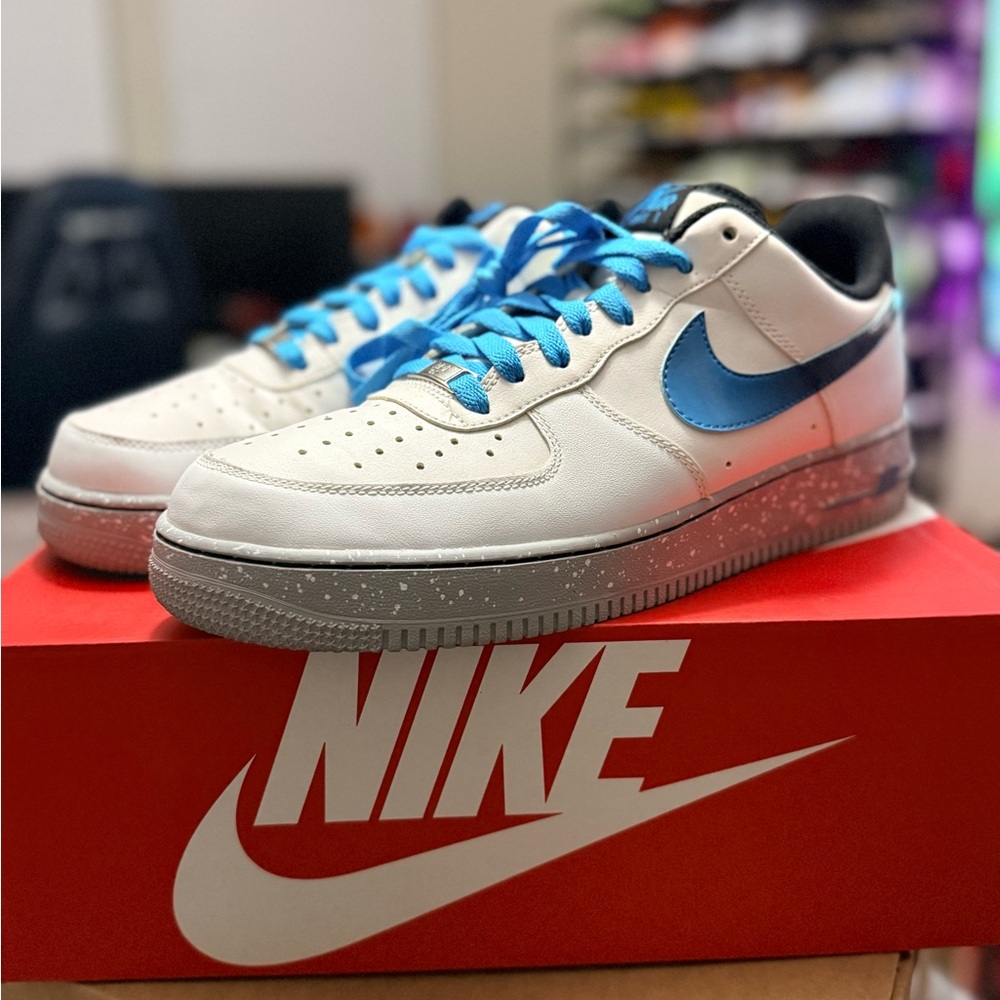 Nike White and Powder Blue Air Force 1 Sneakers - 10.5M